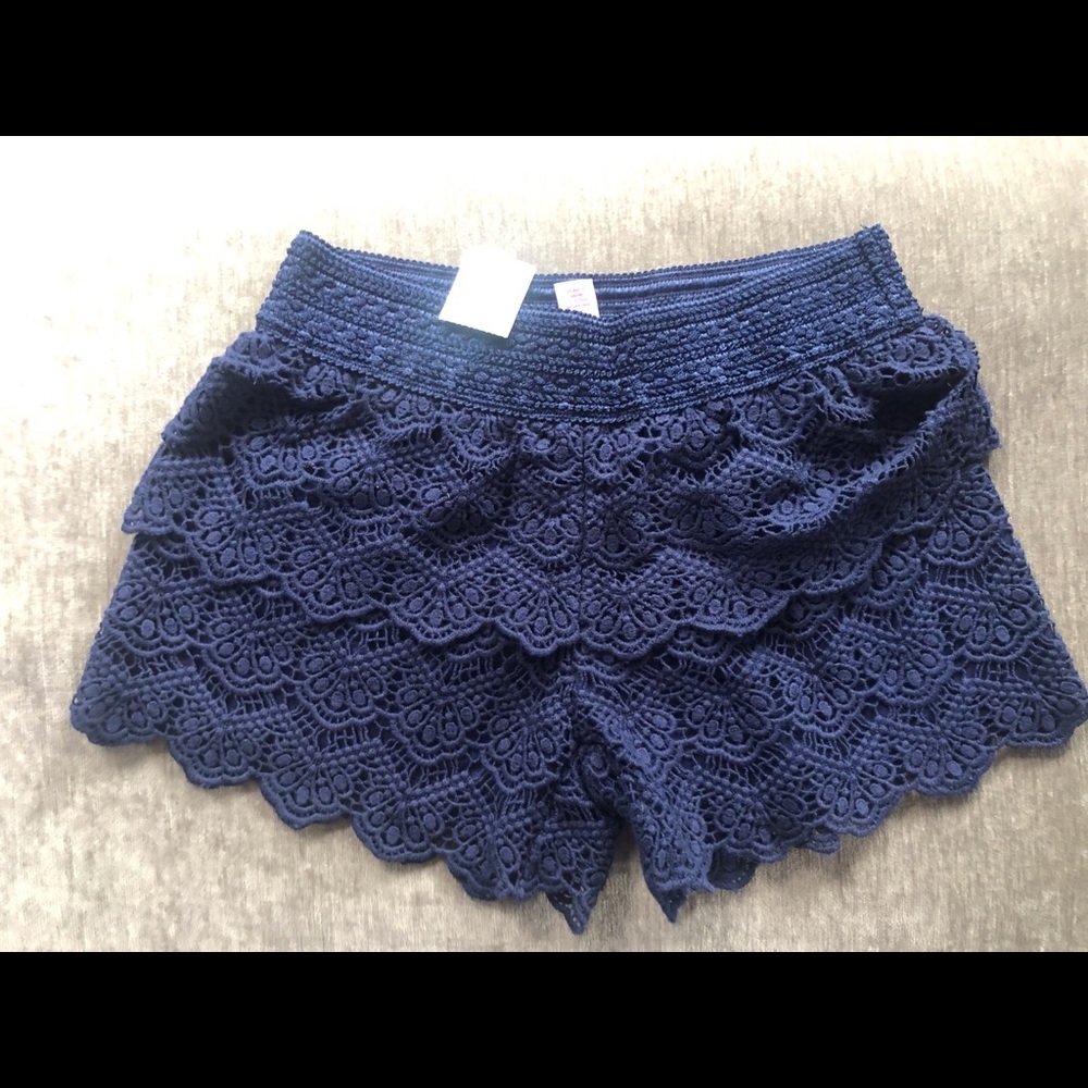 Justice navy lace shorts, size 10